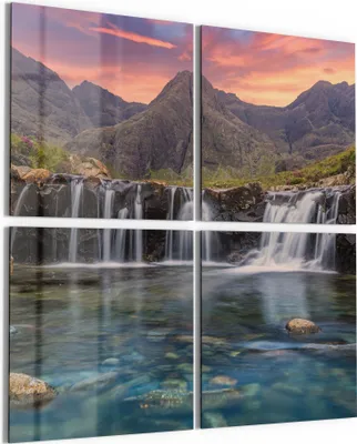 Produktbild von DEQORI Glasbild Echtglas 4x50x50 cm 'Wasserfälle im Abendlicht' Wandbilder XXL groß