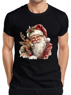 Zdjęcie produktu dla Ojciec Gwiazdka z reniferem akwarela vintage prezent świąteczny koszulka męska, czarny, 3XL