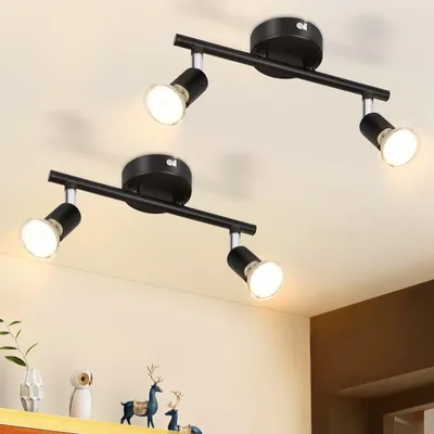 Produktbild von ZMH LED Deckenleuchte 2 Flammig 2ER Deckenstrahler Wohnzimmer Schwarz Deckenlampe GU10 Deckenspot Schwenkbar 330°Drehbar Decke Schlafzimmer Küche Flur