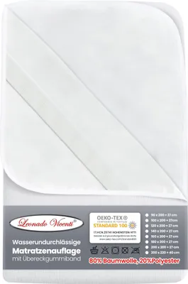 Produktbild von Wasserdichter Matratzenschoner aus Baumwollmischgewebe 100x200 cm Weiß Einfarbig mit Eckgummis