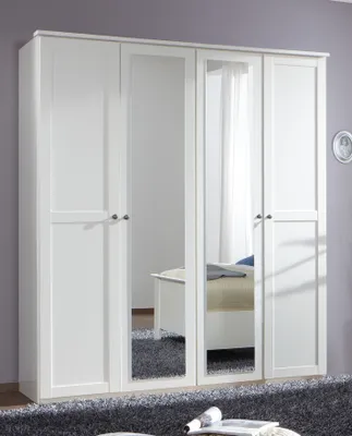 Produktbild von Kleiderschrank "Chalet" in WEISS mit 4 Türen und 2 Einlegeböden. Abmessungen (BxHxT) 180x210x58 cm