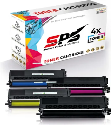 A product box for toner cartridges with several toner cartridges displayed below it.