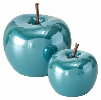 Produktbild von Deko Äpfel Keramik 8/14cm Blau Petrol Dolomit Tischdeko 2er Set, KI-generiertes Bild