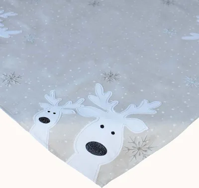 Produktbild von Tischwäsche Tischläufer Stickerei lustiger Elch Winter Weihnachten Deko 85 x 85 cm - ecru