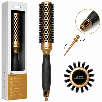 Image de Brosse ronde de coiffure professionnelle 25 mm dorée pour le brushing et le volume, Image générée par une IA