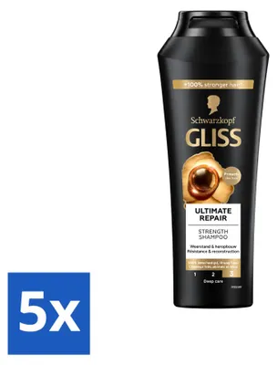 Productafbeelding van 5 x Gliss Ultimate Repair Shampoo - voor intensieve haarreparatie - 250 ml - Voordelige verpakking - 5 stuks