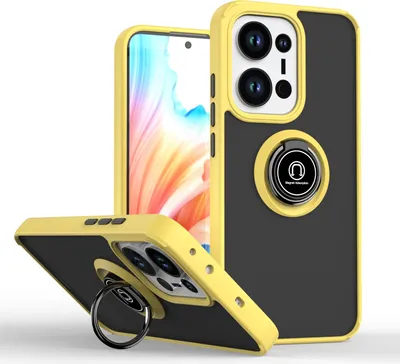 Produktbild von Hülle für Oppo Reno13 Matte Transluzent TPU Stoßfest Schutzhülle mit Ring Halter Ständer Gelb