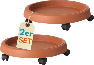 Produktbild von 2er Set Pflanzenroller Outdoor Wetterfest Rollbrett Pflanzen Blumentopf Untersetzer mit Rollen Pflanzenroller rund Blumenroller 25 cm