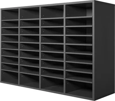 Produktbild von Holz-Literatur-Organizer mit 36 Fächern und verstellbaren Einlegeböden, grau