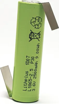 Produktbild von 18650 Akku TerraE INR18650-25P 3,7V / 2500mAh Max. Entladestrom 20A mit Lötfahne Z Form