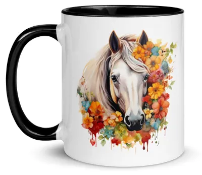 Kaffeetasse mit Pferdeblumenmotiv, 325 ml, Keramik, spülmaschinenfest