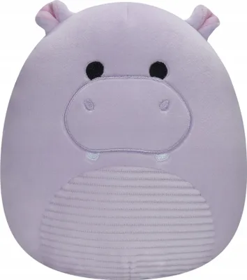 A plush toy hippo on a white background.