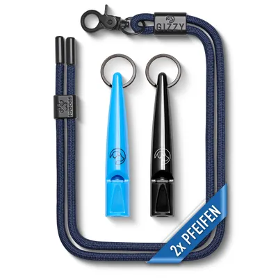 Produktbild von GIZZY® 2x Hundepfeife lauter & weitreichender Pfeifton I Erziehungshilfen für Hunde I Zum Hundetraining u. als Hundepfeife Rückruf inkl. Band