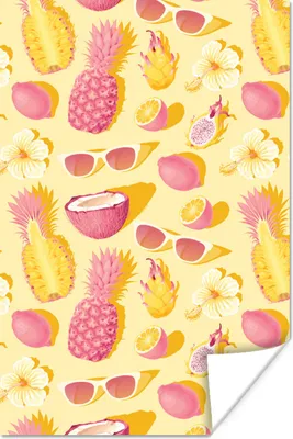 Produktbild von MuchoWow® Poster Sommer - Gelb - Ananas - Sonnenbrille 120x180 cm - Kunstposter