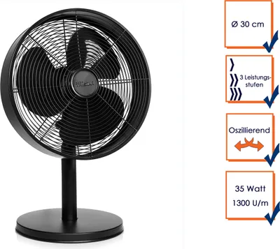Produktbild von Tristar VE-5928 Ventilator, Haushalts-Lamellenlüfter, Schwarz, Tisch, Metall, 61,24 dB, 1260 RPM