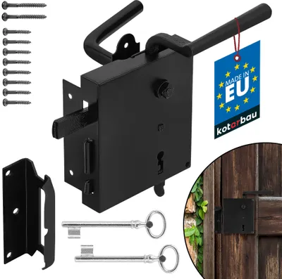 Produktbild von KOTARBAU® Kastenschloss 65mm Schwarz Rechts Pulverbeschichtet Schloss Aufschraubschloss Stumpfdrückerschloss Stahl Griff Rostfrei Robust
