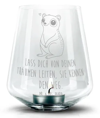 Produktbild von Mr. & Mrs. Panda Glas Windlicht Plumplori Glücklich - Transparent - Geschenk, Kerzenhalter, Teelichthalter, Lustige Sprüche, Niedlich, gravur, Laterne, Deko, Glück