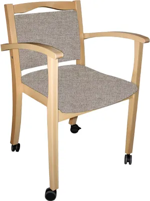 Produktbild von Seniorenstuhl mit Armlehnen auf Rollen Alexander Pflegestuhl Armlehnenstuhl Stoff Kariba Beige