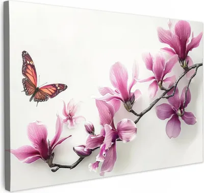 Produktbild von MuchoWow® - Leinwandbilder - Blüte - Schmetterling - Rosa - Natur - Weiß, Wandbild, Wanddeko Bilder Wohnzimmer, 60x40 cm