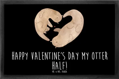 Produktbild von Mr. & Mrs. Panda Türmatte Otter Valentine 60 x 90 cm - Schwarz - Geschenk, Freundin, fußmatte, Schmutzfangmatte, Fussmatte, Schmutzmatte, für, Bodenvorleger, Hochzeitstag