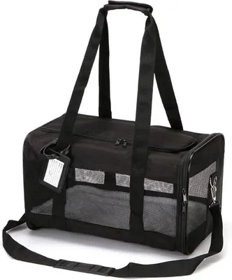 Produktbild von Famanu Haustier Reisetasche - Tragbare Tasche für kleine Hunde und Katzen - Faltbar und atmungsaktiv (Schwarz)
