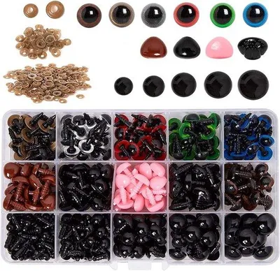 Produktbild von Spielzeugsatz mit 560 weichen Gesichterteilen und -nosen mit Sicherheitsaugen, Schlänglein und Ringen für weiche Spielwaren und Teddybärchen - Handwerkerbedarf (560 Teile)