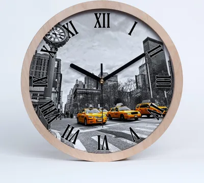 Produktbild von Holzuhr 30fi cm wanduhr - schwarze Spitzen - New York Taxi
