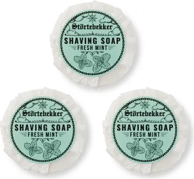 Produktbild von Störtebekker® Premium Rasierseife Fresh Mint 70g x 3 - Handgefertigte Seife für ergiebigen Rasierschaum - Perfekt für Rasur mit Rasierhobel & Messer