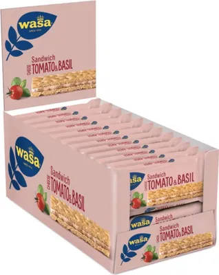 Zdjęcie produktu dla Wasa Sandwich Ser Pomidor Bazylia, pieczywo chrupkie 24 sztuki