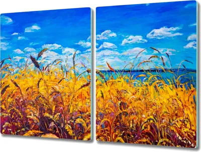 Produktbild von Coloray Hackbrett Herdabdeckplatte 2x40x52 cm Küchenbrett Kochplattenabdeckung Schneidebrett - Wiese Weizen Himmel