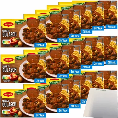 Produktbild von Delikatess Soße zu Gulasch 18x2er Pack (18x56g Packung für 9000ml Soße) + usy Block
