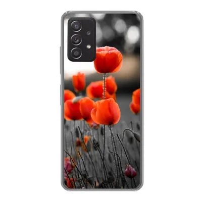 Produktbild von MuchoWow® Handyhülle Schutzhülle Hülle für Samsung galaxy a73 Rote Mohnblumen vor schwarzem und weißem Hintergrund Silikon Softcase Handy Hülle - Handyhülle