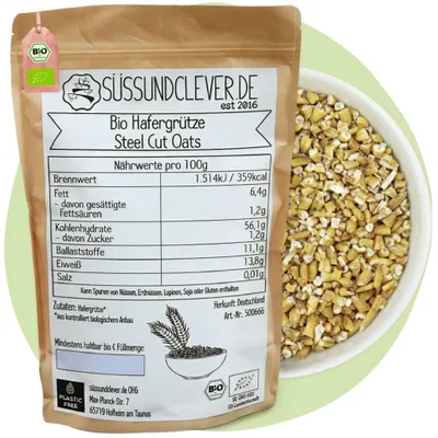 Produktbild von süssundclever.de | Hafergrütze | 1,8 kg | Steel Cut Oats | Aus deutschem Hafer | Vollkorn | Herkunft: Deutschland