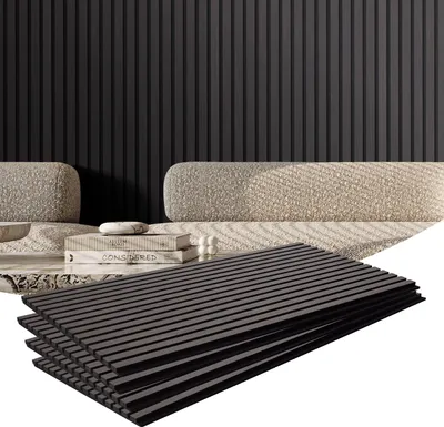 Obrázek produktu pro Akustické panely VEVOR, 1200 x 600 x 21 mm, dřevěné stěnové panely z MDF s akcentem, akustický panel, umělé dřevěné stěnové panely pro snížení hluku, černý dub