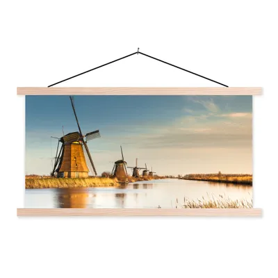 Produktbild von MuchoWow® Textilposter Mühle - Holland - Landschaft 120x60 cm mit holzfarbenen Rahmen - Klemmleiste