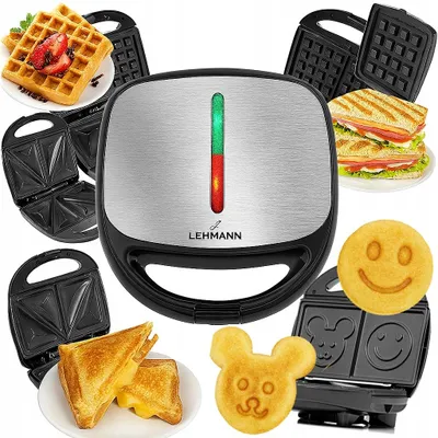 Lehmann Masterplate 5-in-1-Waffeleisen, 800 W, Grill, Toast und Sandwich