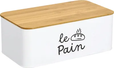 Produktbild von ZELLER 25167 Brotkasten - LE PAIN - Metall/Bambus, weiß, 33,8 x 19,3 x 12,5 cm