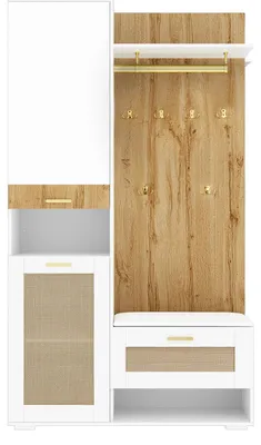 Immagine prodotto di Set di armadietti per l'ingresso - Armadio con specchio - Scarpiera - Appendiabiti da parete - 6 ganci dorati - 110x38x190 cm - Portata massima: 80 kg