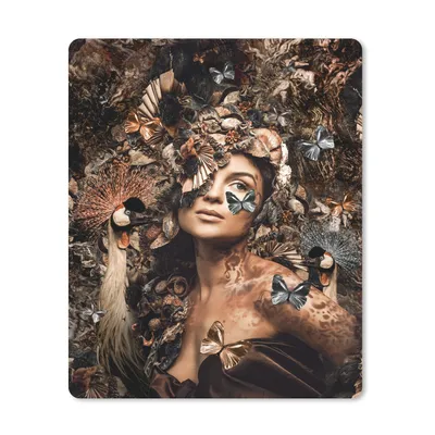 Produktbild von MuchoWow® Mauspad Mousepad Luxus - Frau - Tiere - Schmetterlinge - Vögel 30x40 cm - Mousepads - Maus Mat - Pad - Mausunterlage - Mausmatten
