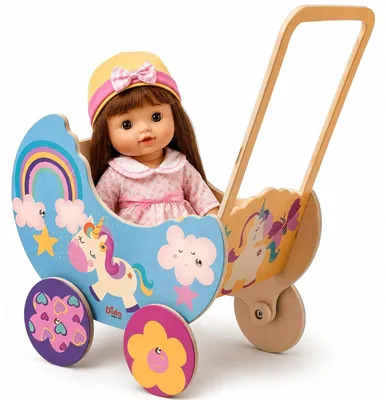 Productafbeelding van Houten Poppenwagen Unicorn - Voor Poppen tot 35 cm