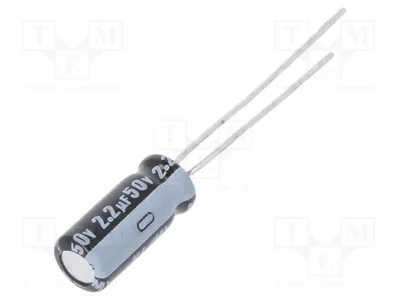Produktbild von 10x Kondensator: elektrolytisch Ø5x11mm 50VDC 2,2uF 20% THT 23mA UKL1H2R2MDD1TD E