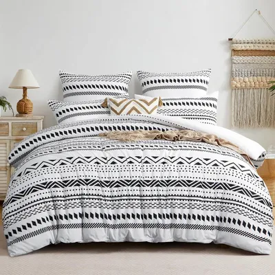 Produktbild von Bettwäsche-Set 200x200 cm 3-teilig Grau Boho Mikrofaser mit Reißverschluss