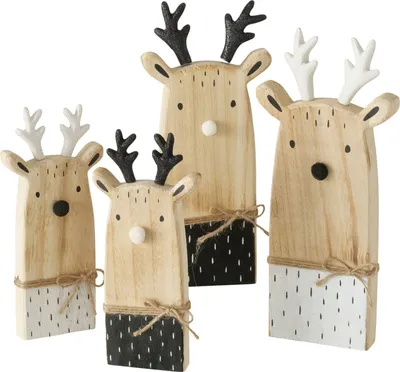 Produktbild von 4x Deko-Aufsteller Hirsch Boris aus Holz H22-29cm Weihnachts-Figur-Set Advent