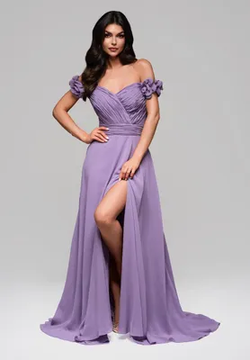 Produktbild von Ombre Off-Shoulder-Abendkleid mit Blumenärmeln und Schlitz violet L