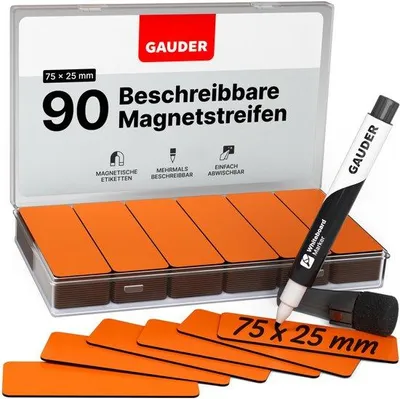 Productafbeelding van GAUDER Beschrijfbare magnetische strips, magneetborden voor Kanban (90 stuks, 75x25mm)