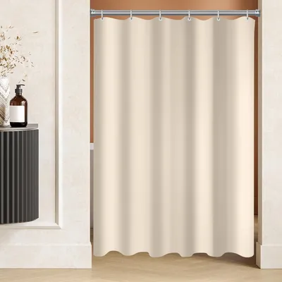 Produktbild von Duschvorhang 80x200 cm Beige Textil Wasserabweisend Antischimmel Waschbar mit 6 Ringen