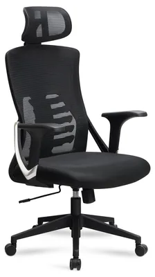 Productafbeelding van AMSTYLE bureaustoel, zwart, met mesh-bekleding. Bureau stoel geschikt tot 120 kg, met hoofdkussen. Draaistoel, in hoogte verstelbaar, met lendensteun, bekleed met stof
