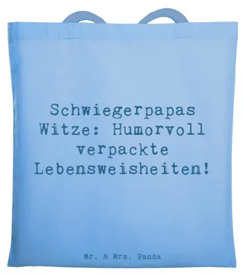 Produktbild von Mr. & Mrs. Panda Tote Bag Spruch Schwiegerpapa Witze - Sky Blue - Geschenk, Laptoptasche, festival tasche, Verwandte, Weihnachten, Familie, Schultasche, Lebensweisheiten