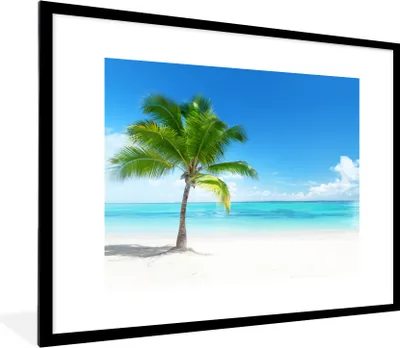 Produktbild von MuchoWow® Gerahmtes Poster Palme - Strand - Meer - Sommer 80x60 cm - Poster mit Schwarzem Bilderrahmen Wandposter Rahmen Foto Bilder - Schlafzimmer-Dekorationen - Fotoposter