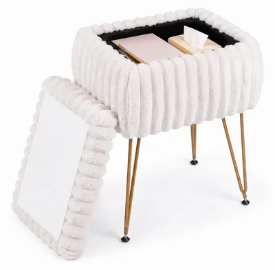 Immagine prodotto di Pouf da trucco COSTWAY con spazio contenitore, poggiapiedi imbottito con coperchio, sgabello con gambe in metallo e poggiapiedi, pouf per la camera da letto, 42x33x55,5 cm